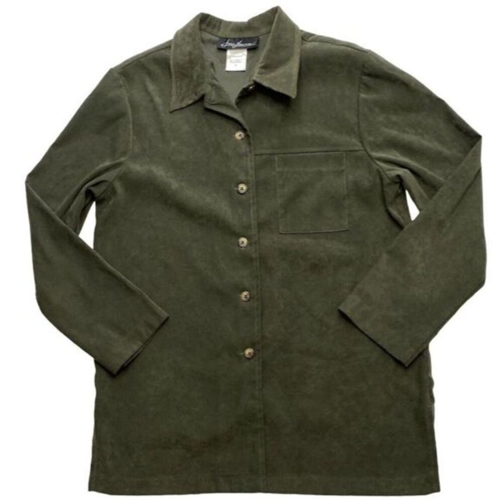 Jeno Neuman Moleskin Long Sleeve Button Down Olive Green Top sz Small